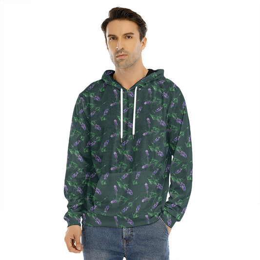 Purple Lavender Pattern Print Men's Velvet Pullover Hoodie
