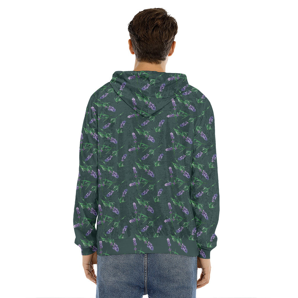 Purple Lavender Pattern Print Men's Velvet Pullover Hoodie