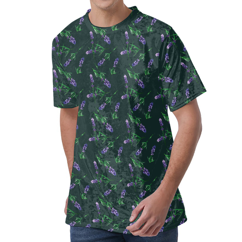 Purple Lavender Pattern Print Men's Velvet T-Shirt