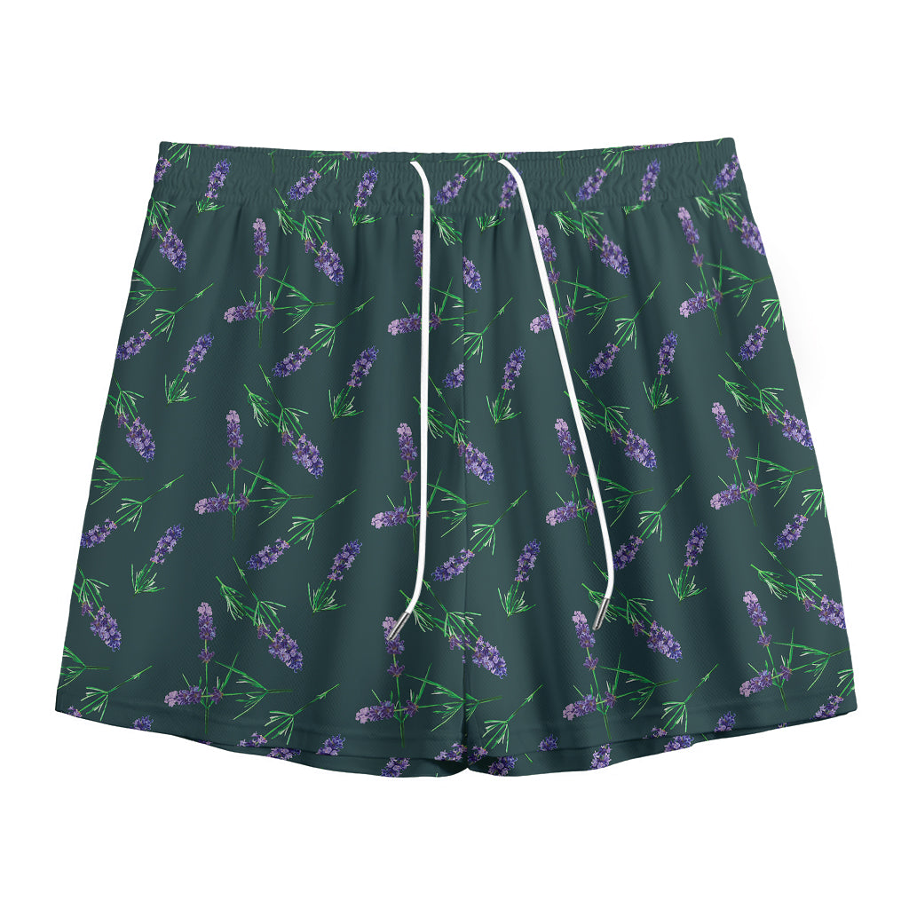 Purple Lavender Pattern Print Mesh Shorts