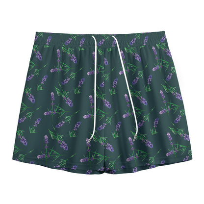 Purple Lavender Pattern Print Mesh Shorts