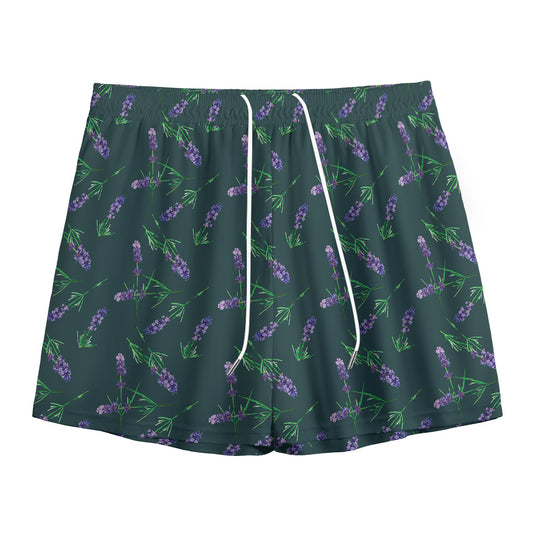 Purple Lavender Pattern Print Mesh Shorts