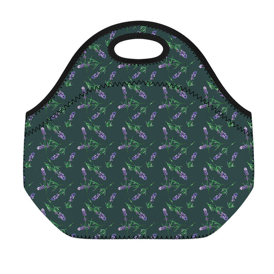 Purple Lavender Pattern Print Neoprene Lunch Bag
