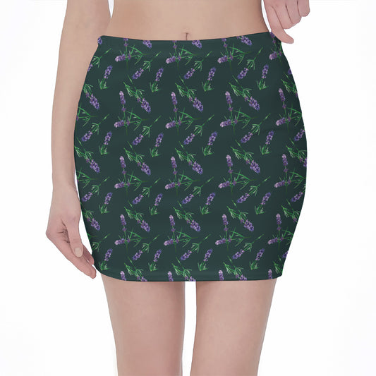 Purple Lavender Pattern Print Pencil Mini Skirt