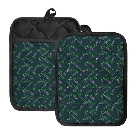 Purple Lavender Pattern Print Pot Holders With Pocket