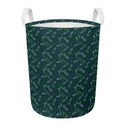 Purple Lavender Pattern Print Round Laundry Basket