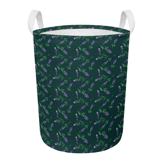 Purple Lavender Pattern Print Round Laundry Basket