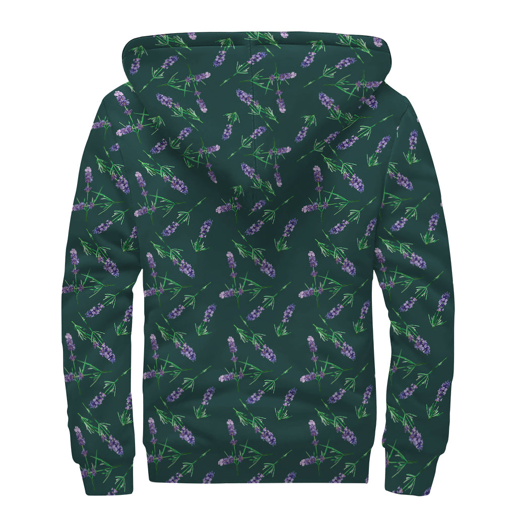 Purple Lavender Pattern Print Sherpa Lined Zip Up Hoodie