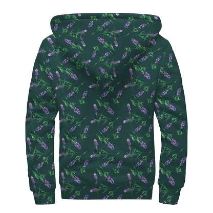 Purple Lavender Pattern Print Sherpa Lined Zip Up Hoodie