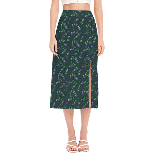 Purple Lavender Pattern Print Side Slit Midi Skirt