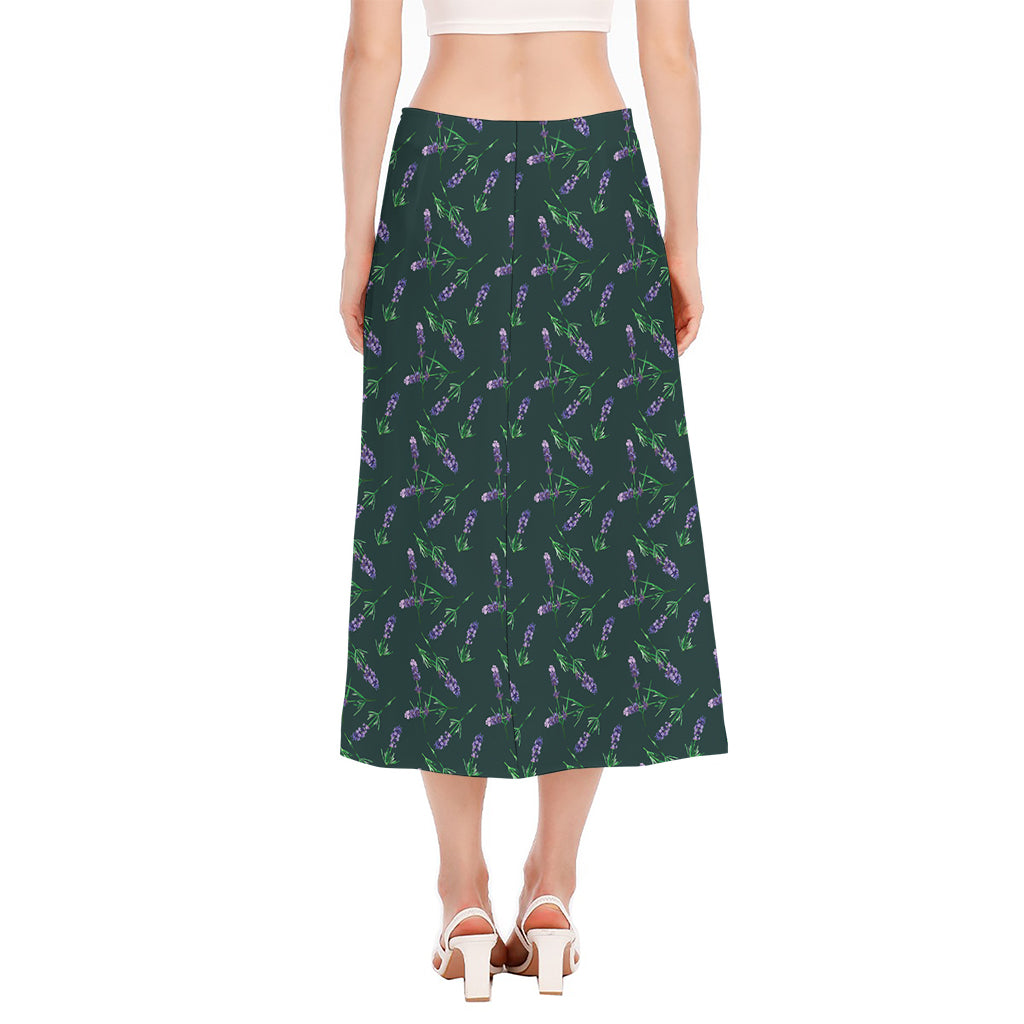 Purple Lavender Pattern Print Side Slit Midi Skirt