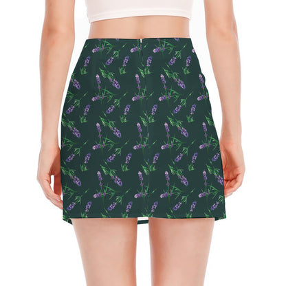 Purple Lavender Pattern Print Side Slit Mini Skirt