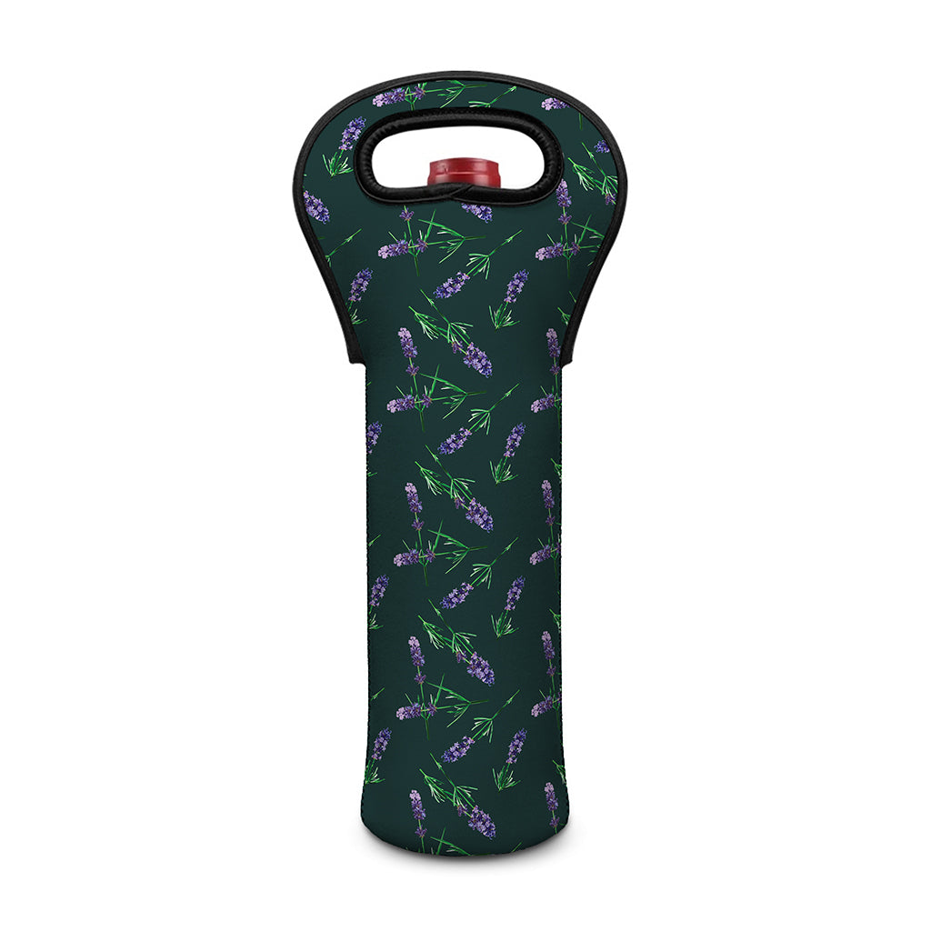 Purple Lavender Pattern Print Single Neoprene Wine Tote
