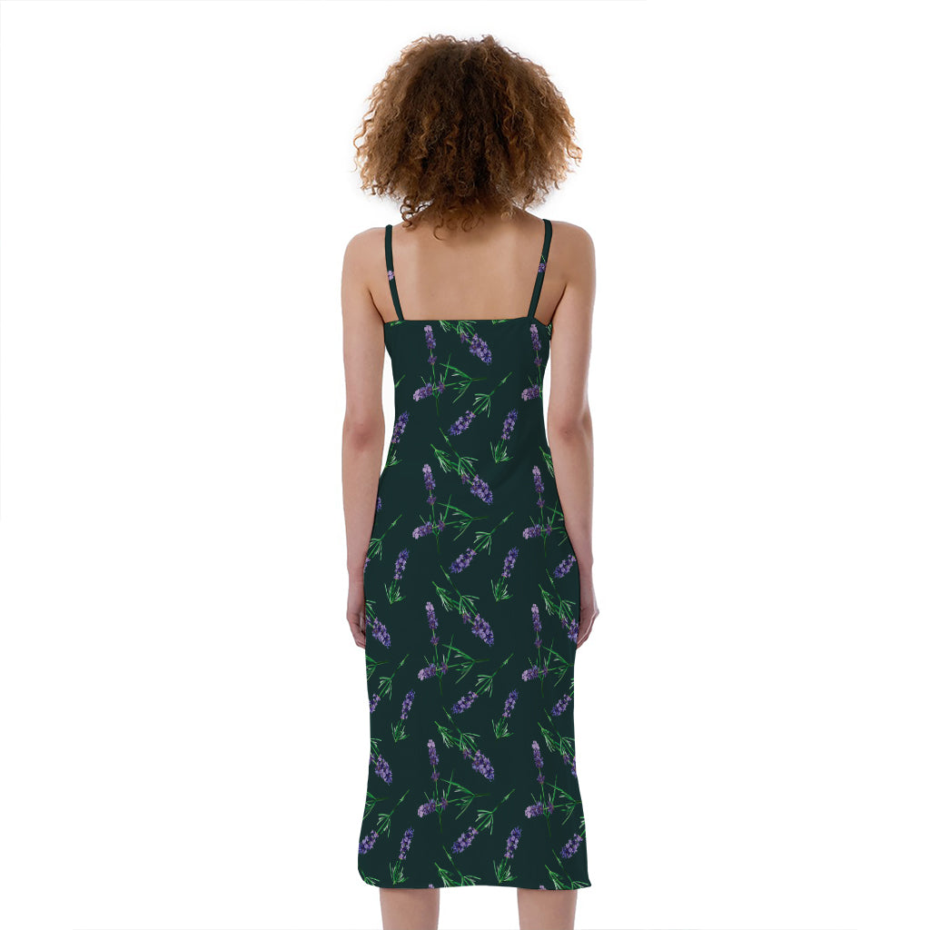 Purple Lavender Pattern Print Slim Fit Midi Cami Dress