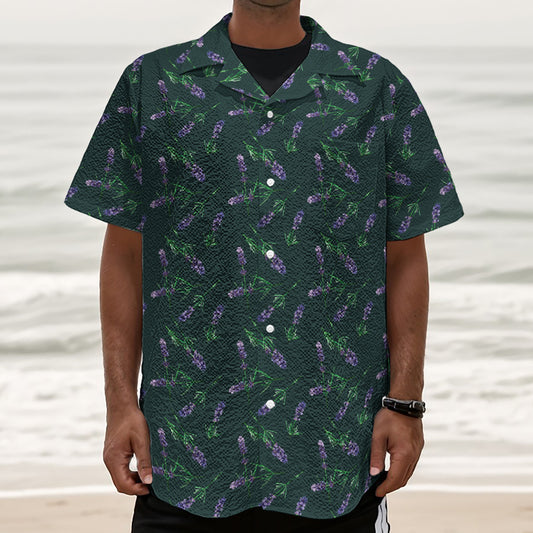 Purple Lavender Pattern Print Textured Short Sleeve Shirt