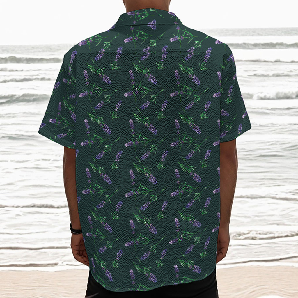 Purple Lavender Pattern Print Textured Short Sleeve Shirt
