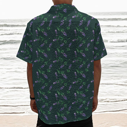 Purple Lavender Pattern Print Textured Short Sleeve Shirt