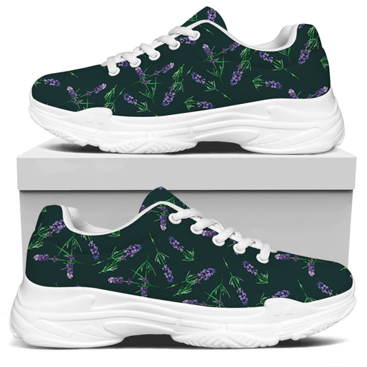 Purple Lavender Pattern Print White Chunky Shoes