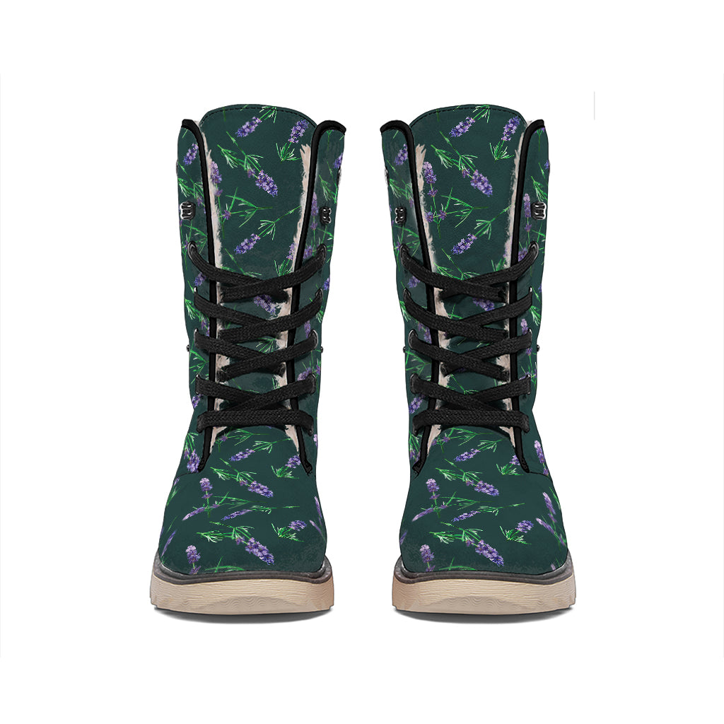 Purple Lavender Pattern Print Winter Boots