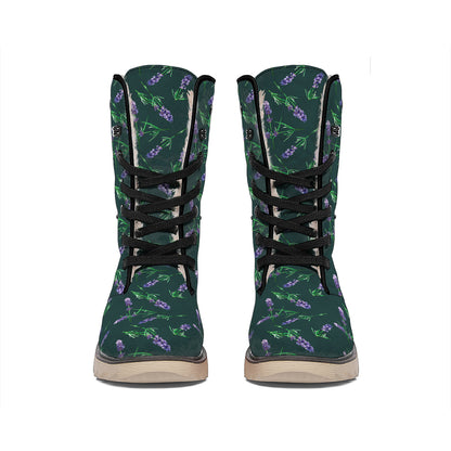 Purple Lavender Pattern Print Winter Boots