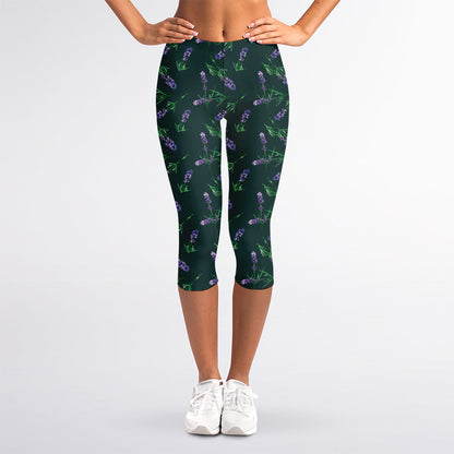 Purple Lavender Pattern Print Women's Capri Leggings
