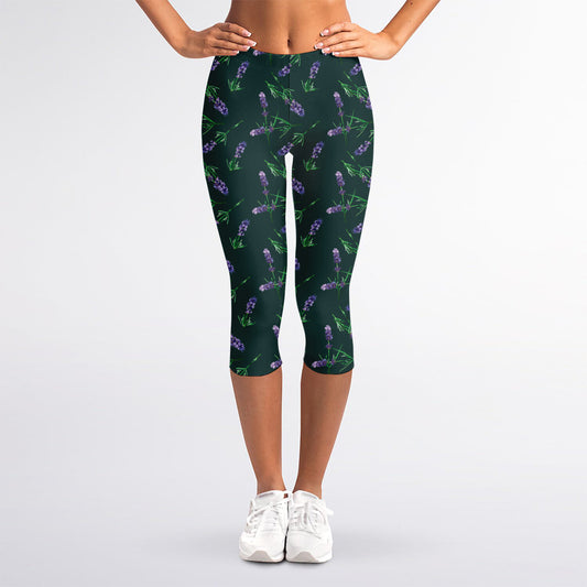Purple Lavender Pattern Print Women's Capri Leggings