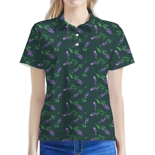 Purple Lavender Pattern Print Women's Polo Shirt
