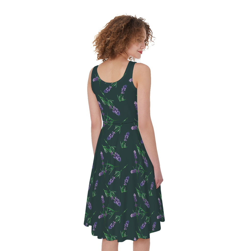 Purple Lavender Pattern Print Women's Sleeveless Dress