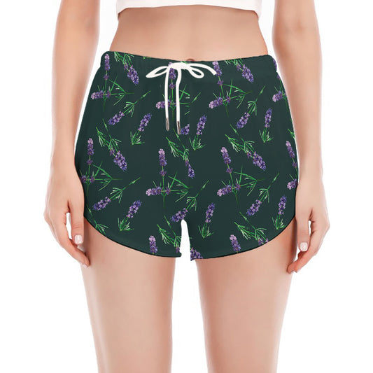 Purple Lavender Pattern Print Women's Split Running Shorts