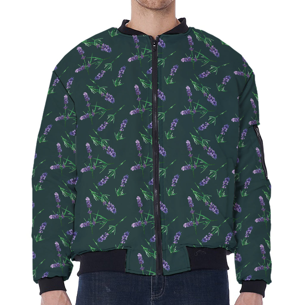 Purple Lavender Pattern Print Zip Sleeve Bomber Jacket