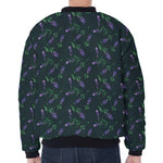 Purple Lavender Pattern Print Zip Sleeve Bomber Jacket