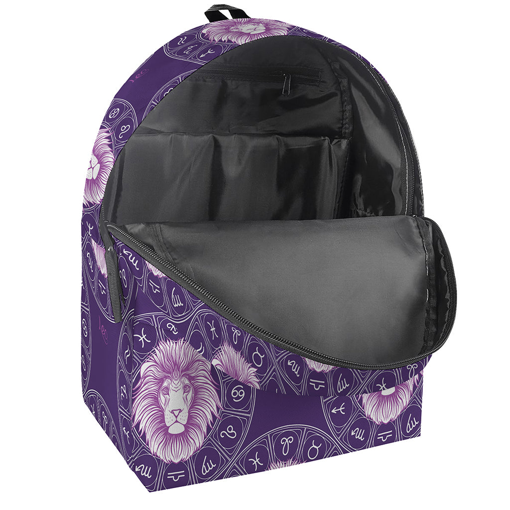 Purple Leo Zodiac Pattern Print Backpack