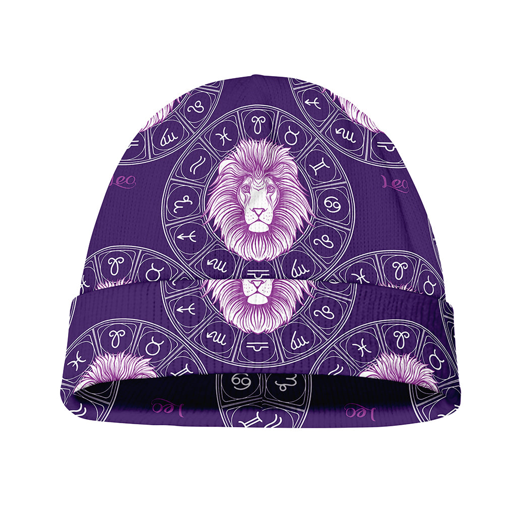 Purple Leo Zodiac Pattern Print Beanie
