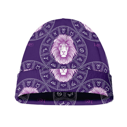 Purple Leo Zodiac Pattern Print Beanie
