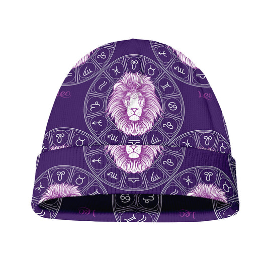 Purple Leo Zodiac Pattern Print Beanie