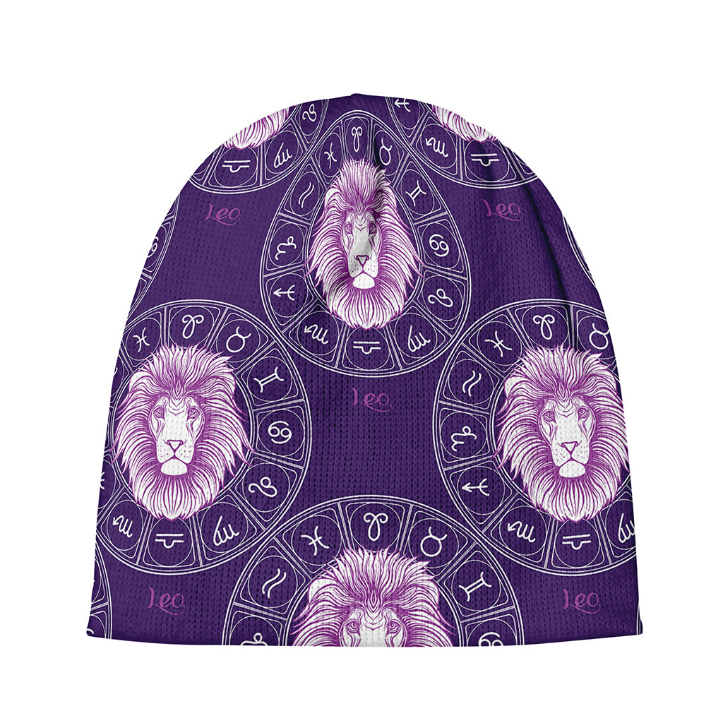Purple Leo Zodiac Pattern Print Beanie