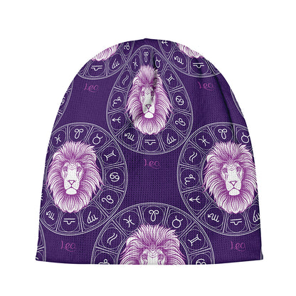 Purple Leo Zodiac Pattern Print Beanie