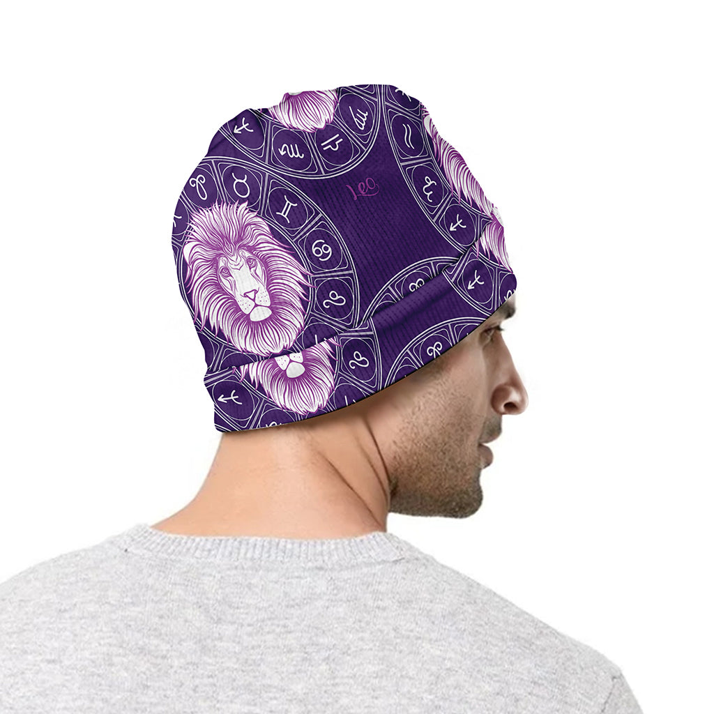 Purple Leo Zodiac Pattern Print Beanie