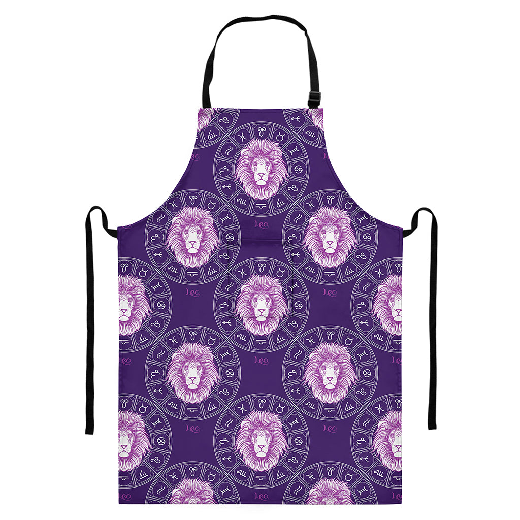 Purple Leo Zodiac Pattern Print Bib Apron With Pocket