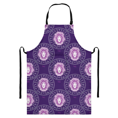 Purple Leo Zodiac Pattern Print Bib Apron With Pocket