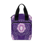 Purple Leo Zodiac Pattern Print Bible Tote Bag