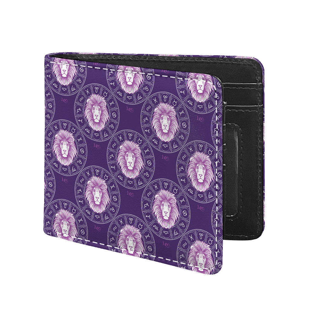 Purple Leo Zodiac Pattern Print Bifold Wallet
