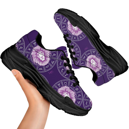 Purple Leo Zodiac Pattern Print Black Chunky Shoes