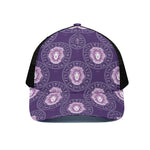 Purple Leo Zodiac Pattern Print Black Mesh Trucker Cap
