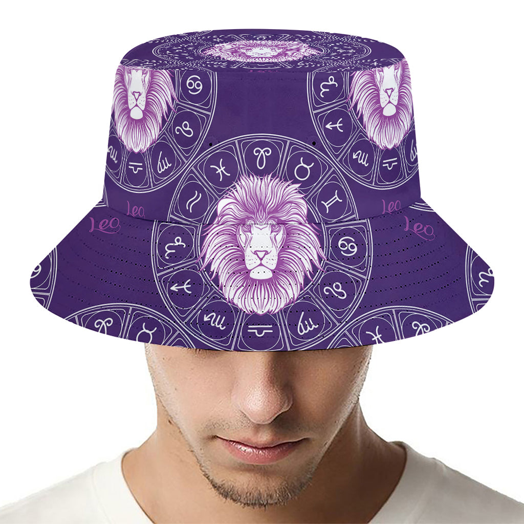 Purple Leo Zodiac Pattern Print Bucket Hat