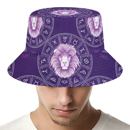 Purple Leo Zodiac Pattern Print Bucket Hat
