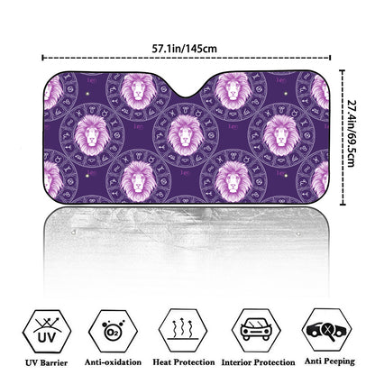 Purple Leo Zodiac Pattern Print Car Windshield Sun Shade