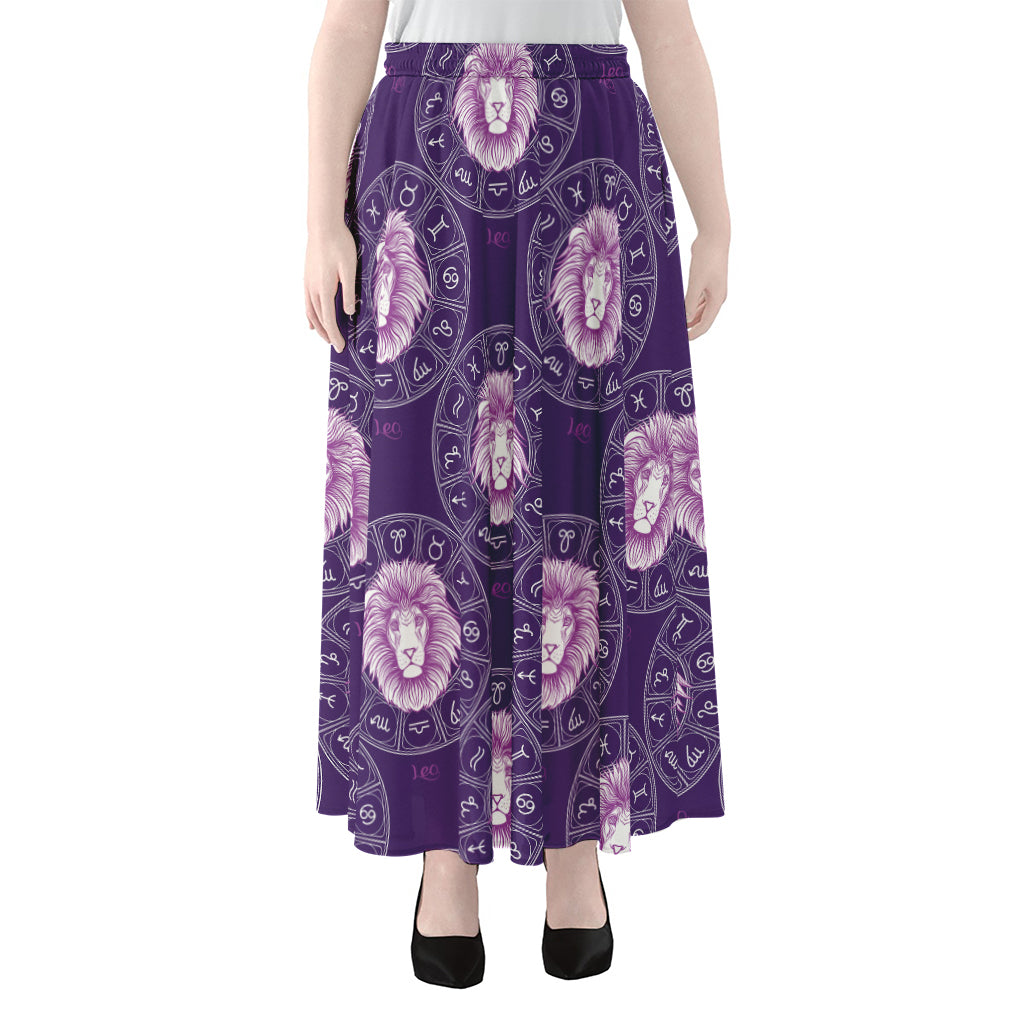 Purple Leo Zodiac Pattern Print Chiffon Maxi Skirt