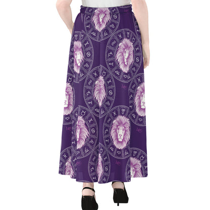 Purple Leo Zodiac Pattern Print Chiffon Maxi Skirt