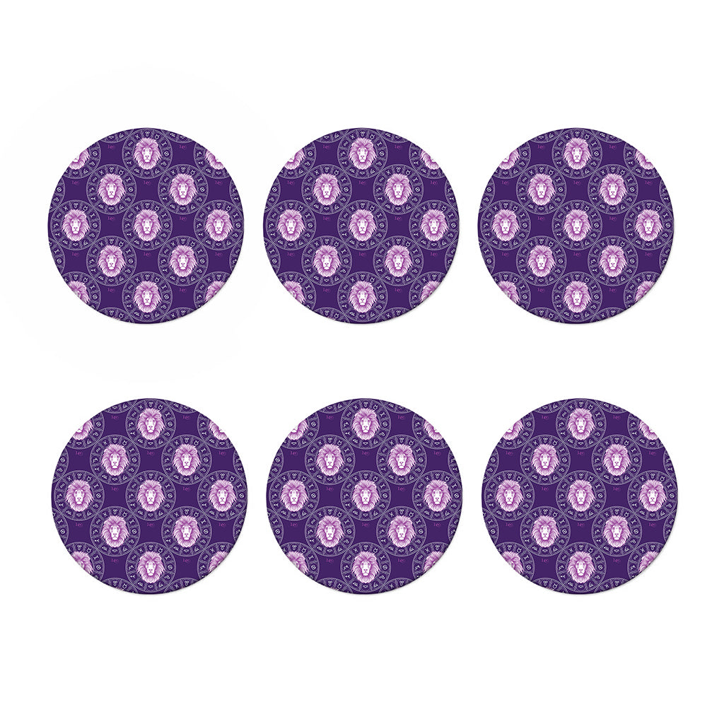 Purple Leo Zodiac Pattern Print Coaster Set